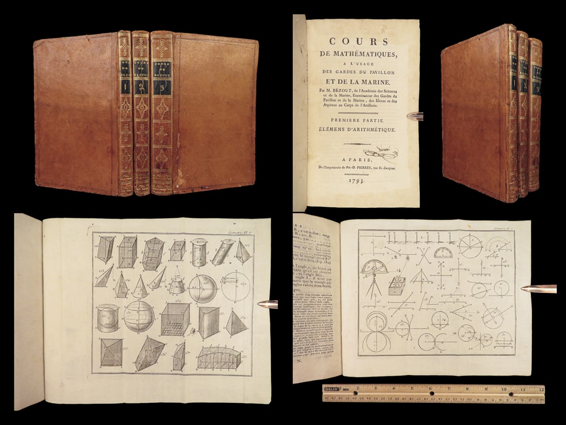 1793 Etienne Bezout on Military Mathematics & Naval Navigation Illustrated 3v (1 of 10)