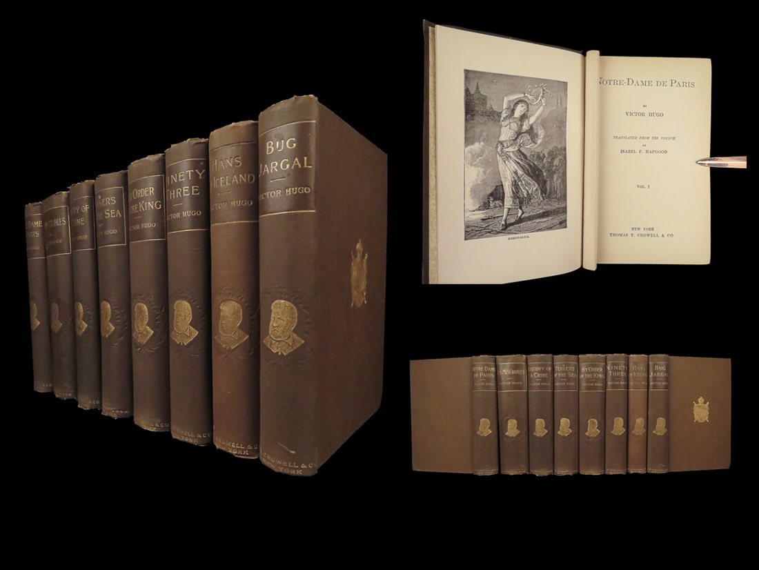 1888 Works of Victor Hugo | Hunchback & Les Mis in Crowell English 8v SET (1 of 10)