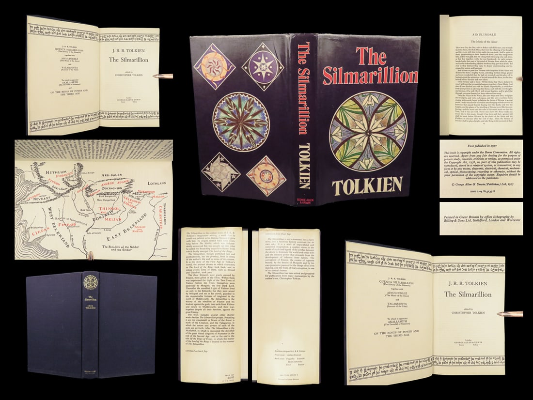 1977 JRR Tolkien 1st/1st Silmarillion Lord of the Rings Middle Earth + MAP & DJ (1 of 10)