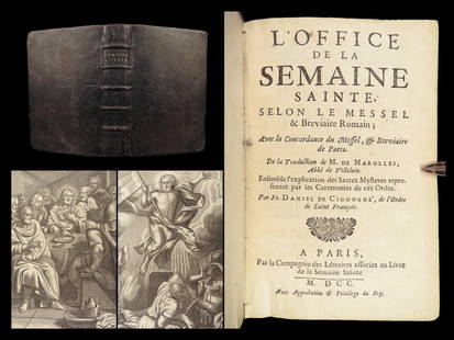 1700 Roman Missal Catholic Church Holy Week Liturgy Marolles French Latin: 1700 Roman Missal Catholic Church Holy Week Liturgy Marolles French Latin A rare, early 18th-century Roman Catholic Missal. This work is a beautiful example of Catholic liturgy for Holy Week