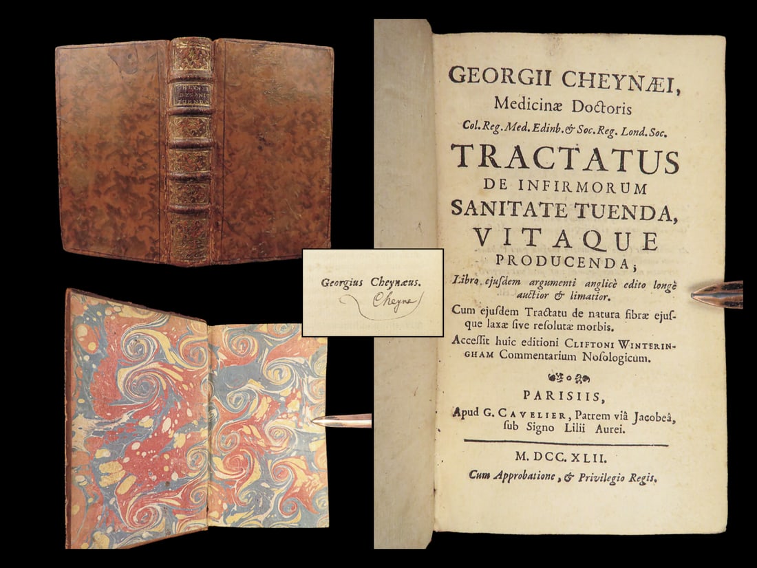 1742 DEPRESSION Cheyne SIGNED English Malady Anxiety Cures Vegetarian Medicine: 1742 DEPRESSION Cheyne SIGNED English Malady Anxiety Cures Vegetarian Medicine George Cheyne was an 18th-century British physician known to be one of the first doctors to focus on psychiatry as a medi