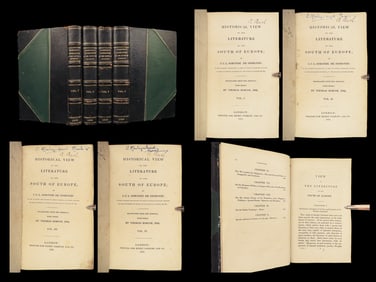 1823 Sismondi on Southern Europe Literature DANTE Cervantes Camões 4v English ed