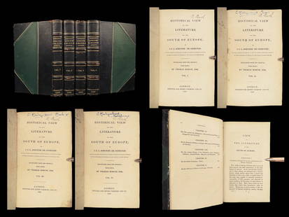 1823 Sismondi on Southern Europe Literature DANTE Cervantes Camões 4v English ed: 1823 Sismondi on Southern Europe Literature DANTE Cervantes Camões 4v English ed Jean Charles Sismondis “Historical View of the Literature of the South of Europe” is an early 19th-century wor