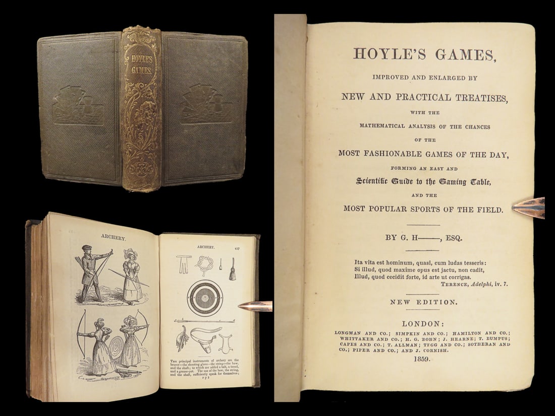 1859 Hoyles GAMES Cards Poker Gambling CHESS Tennis Archery Billiards Cricket (1 of 10)