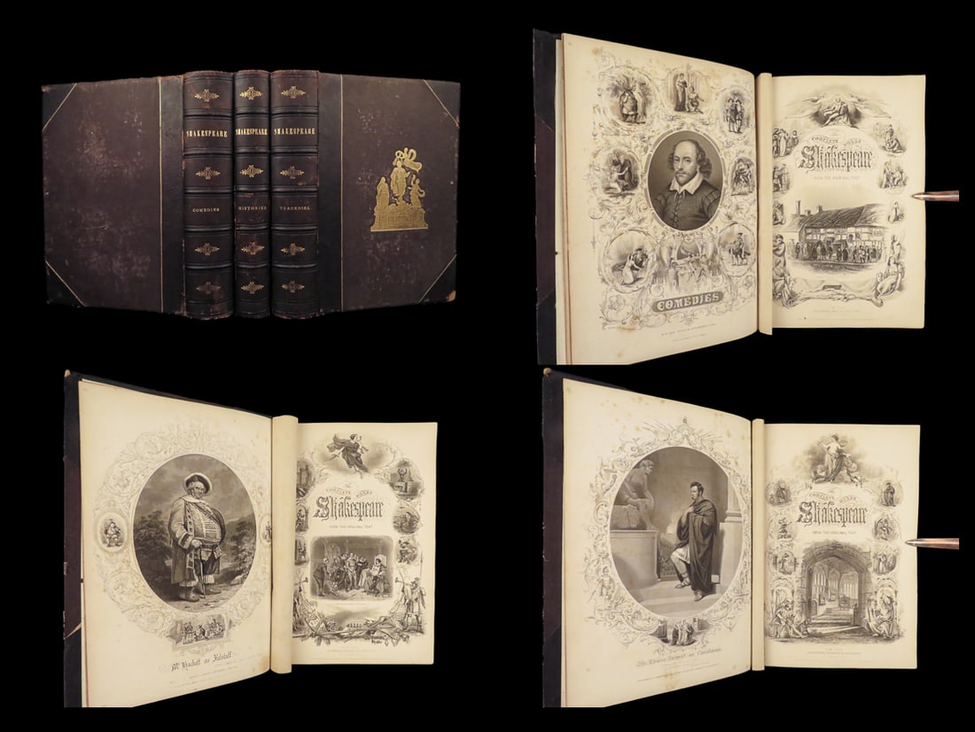 1861 SHAKESPEARE Complete Works Romeo Juliet King Lear BEAUTIFUL 3v Leather SET (1 of 10)