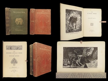 1894 The Jungle Books 1st/1st by Rudyard Kipling Children INDIA Mowgli 2v