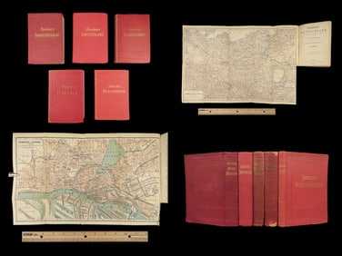 1899 Baedeker Travel Guides GERMANY Switzerland Travelers Dictionary MAPS 5v SET