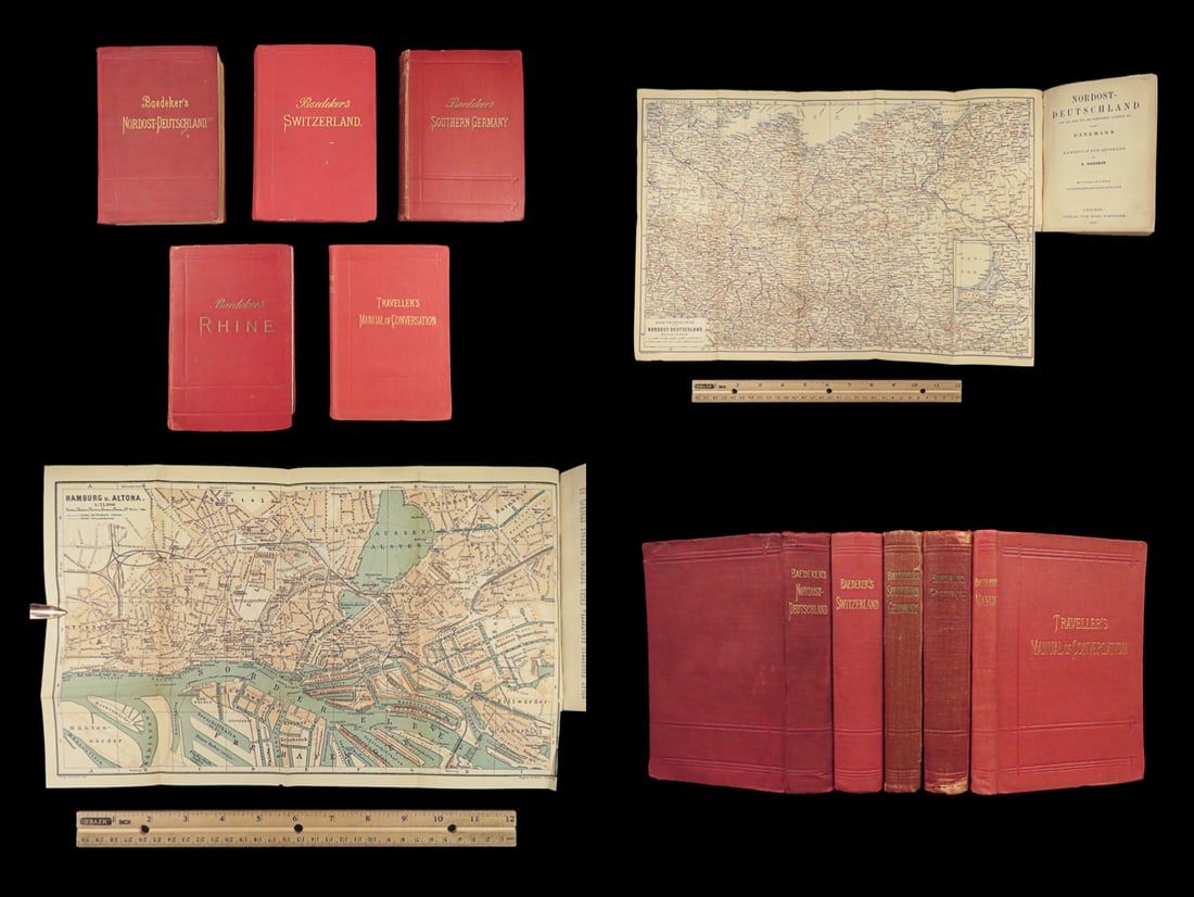 1899 Baedeker Travel Guides GERMANY Switzerland Travelers Dictionary MAPS 5v SET (1 of 10)