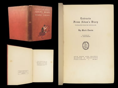 1904 Mark Twain 1st ed Adams Diary Fall of Man Creation Illustrated Satire