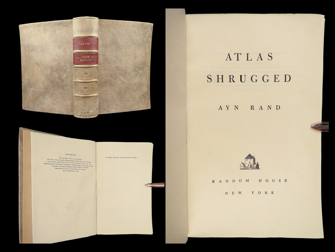 1957 Atlas Shrugged TRUE 1st printing Ayn Rand Objectivism Dystopian Leather (1 of 10)