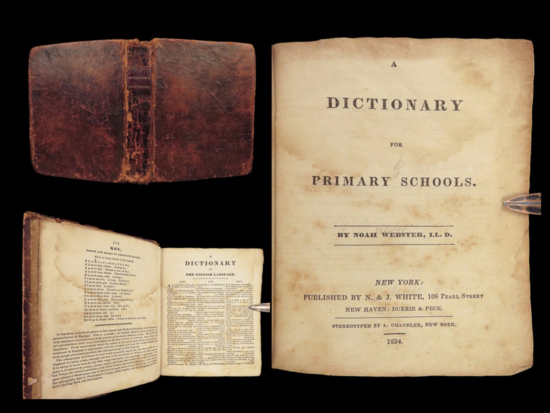1834 Noah Webster 1st Dictionary for Primary Schools | Rare English Grammar (1 of 10)