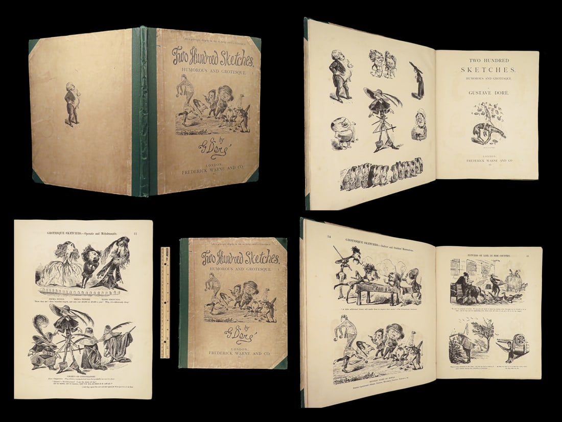 1867 Gustave Dore 1st ART 200 Sketches Grotesque Cartoons Humor Illustrated FOLIO: 1867 Gustave Dore 1st ART 200 Sketches Grotesque Cartoons Humor Illustrated FOLIO “The most popular and successful French book illustrator of the mid-19th century!” Famous French artist Gustav