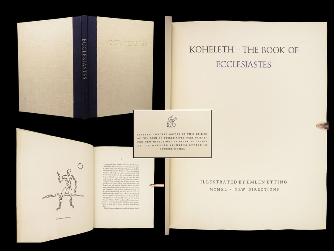 1940 BIBLE Koheleth 1st Emlet Etting ART of Book of Ecclesiastes | Old Testament: 1940 BIBLE Koheleth 1st Emlet Etting ART of Book of Ecclesiastes | Old Testament Emlen Ettings illustrations in the Koheleth are curious, single-line sketches that are unique in nearly every way. Publ
