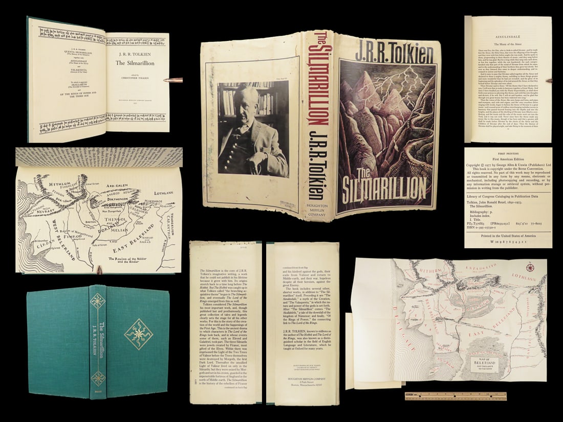1977 JRR Tolkien 1st ed Silmarillion Lord of the Rings Middle Earth + MAP: 1977 JRR Tolkien 1st ed Silmarillion Lord of the Rings Middle Earth + MAP “The Silmarillion,” written by J.R.R. Tolkien, is a collection of interconnected mythological and historical stories s