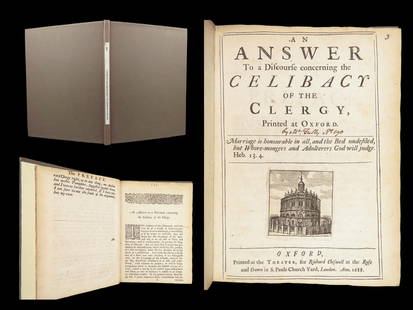 1688 Glorious Revolution 1st ed George Tullie Discourse on Celibacy of Clergy: 1688 Glorious Revolution 1st ed George Tullie Discourse on Celibacy of Clergy Throughout the 17th-century, Catholic tradition supposed that priests and the clergy should be celibate. Protestant theolo
