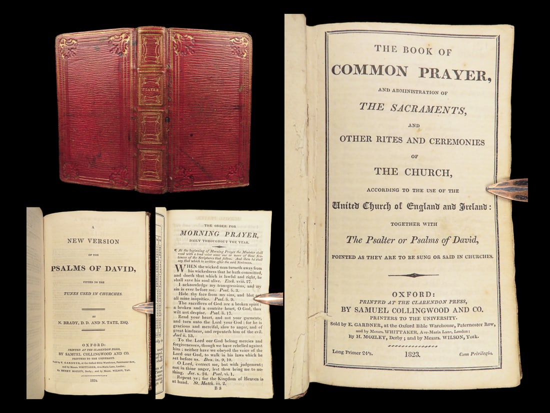 1823 Book of Common Prayer Church of England Oxford w/ Gunpowder Treason Prayer: 1823 Book of Common Prayer Church of England Oxford w/ Gunpowder Treason Prayer A rare printing of the Church of Englands Book of Common Prayer printed by Clarendon Press in 1823. This popular devotio