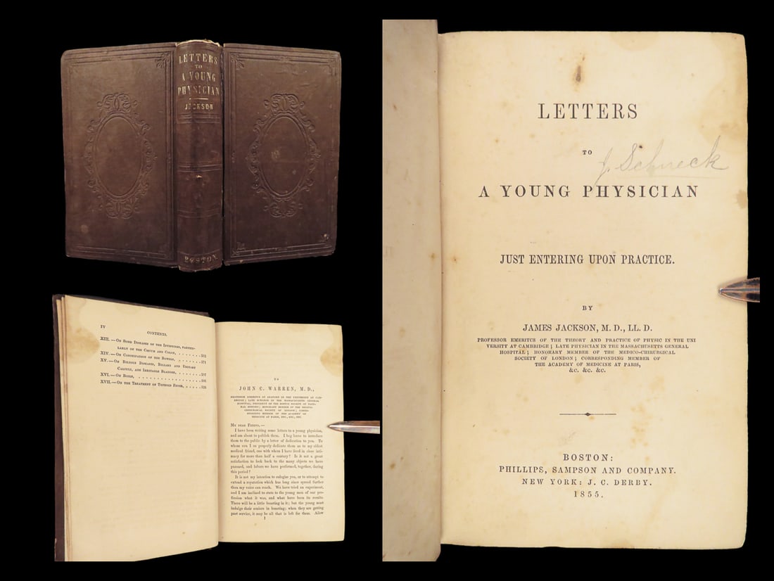 1855 Medicine 1st ed Letters to Young Physician | Fevers Headaches Treatment: 1855 Medicine 1st ed Letters to Young Physician | Fevers Headaches Treatment James Jacksons “Letters to a Young Physician” is a rare, 19th-century book on a variety of medical topics. Written 
