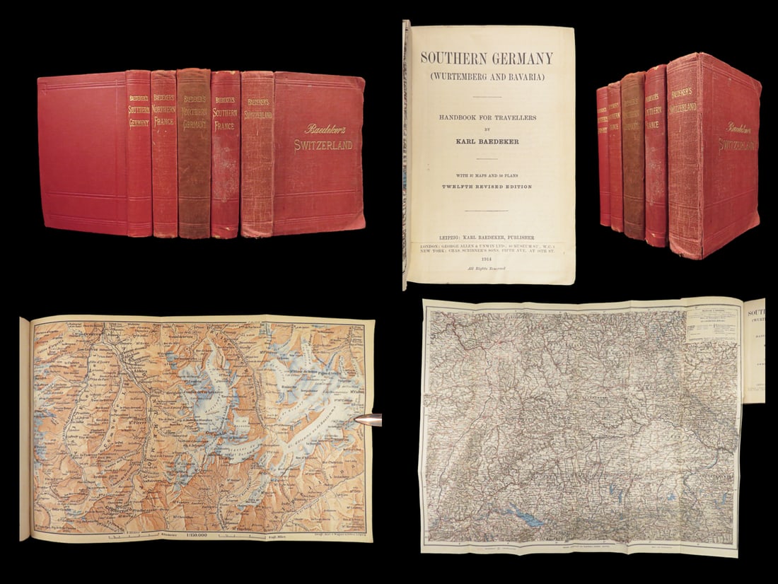 1890 Baedeker Travel Guides GERMANY & FRANCE Switzerland MAPS 5v SET (1 of 10)