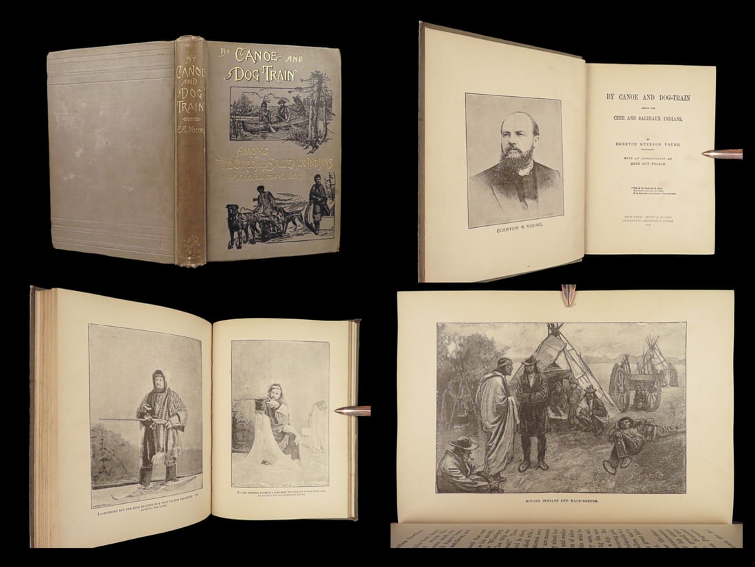 1892 INDIANS Canoe & Dog Train by Egerton Young | Native American Cree Salteaux (1 of 10)