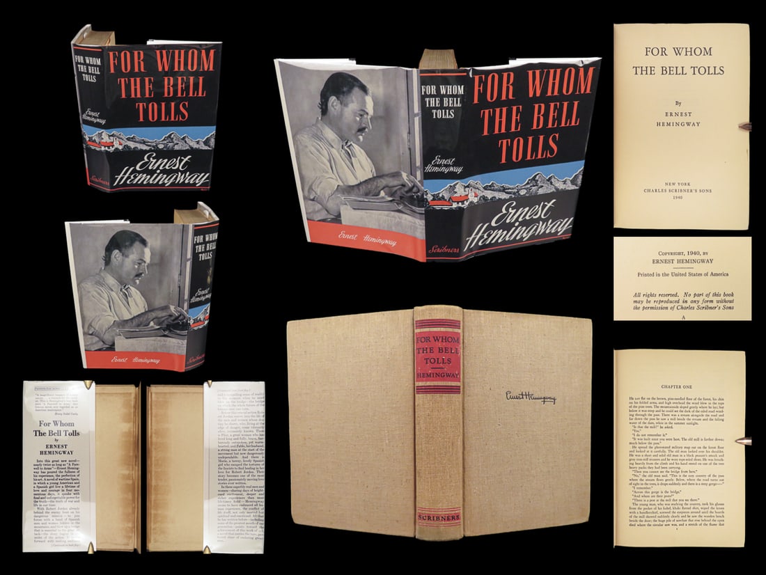 1940 Ernest Hemingway 1st ed For Whom the Bell Tolls American War Novel Classic: 1940 Ernest Hemingway 1st ed For Whom the Bell Tolls American War Novel Classic “There is nothing to writing. All you do is sit down at a typewriter and bleed.” – Ernest Hemingway The story