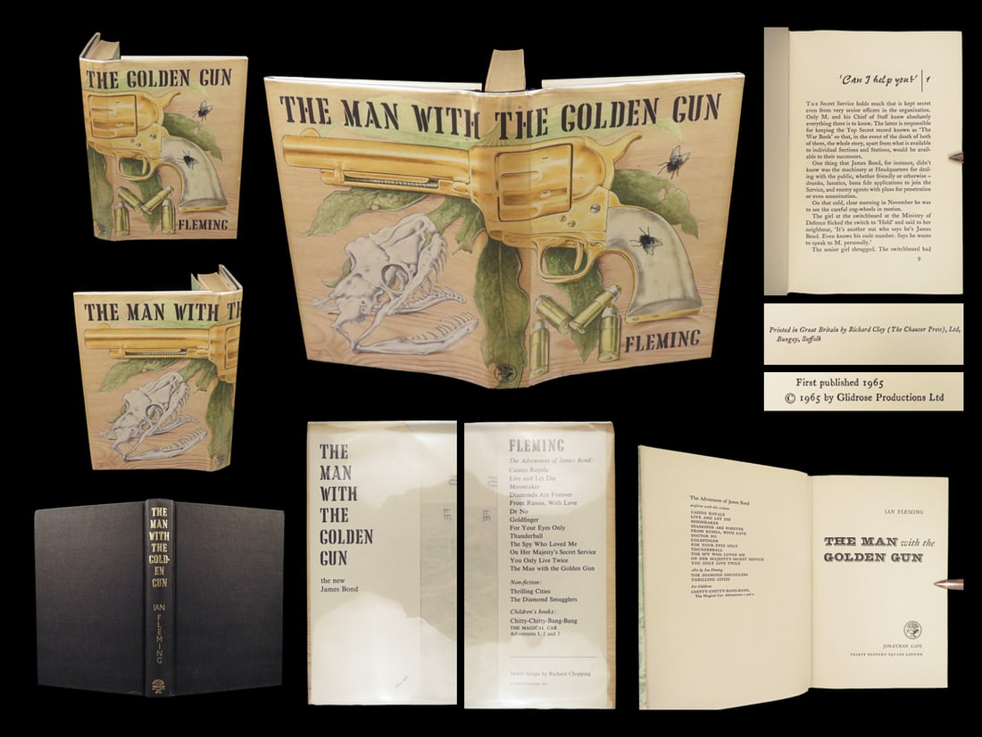 1965 JAMES BOND 1st ed Man with the Golden Gun Ian Fleming Pistol NOVEL 007: 1965 JAMES BOND 1st ed Man with the Golden Gun Ian Fleming Pistol NOVEL 007 The James Bond series focuses on a fictional character created in 1953 by writer Ian Fleming, who featured him in twelve nov