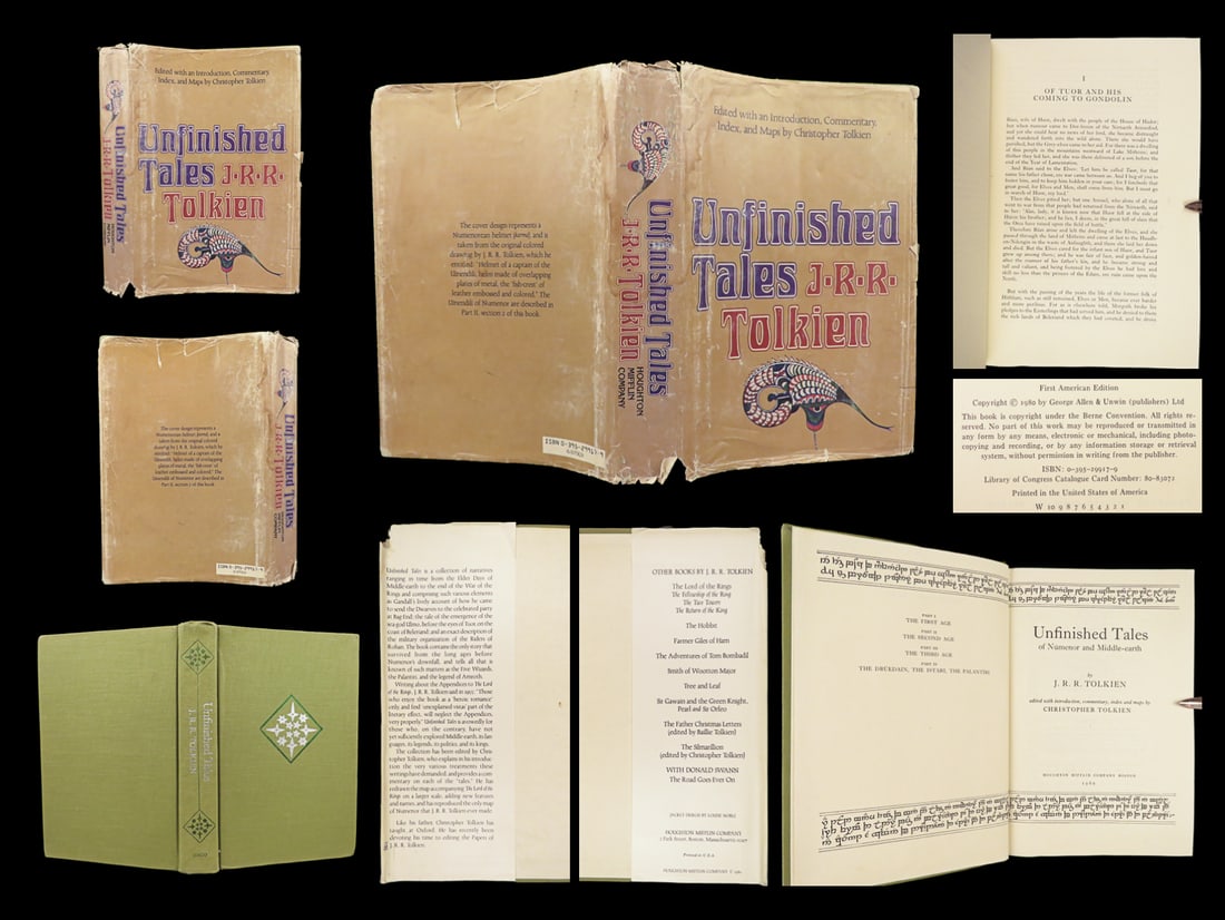 1980 JRR Tolkien 1ed Unfinished Tales Lord of the Rings Silmarillion Hobbit +DJ: 1980 JRR Tolkien 1ed Unfinished Tales Lord of the Rings Silmarillion Hobbit +DJ “All we have to decide is what to do with the time that is given us.” – J.R.R. Tolkien, The Fellowship of the