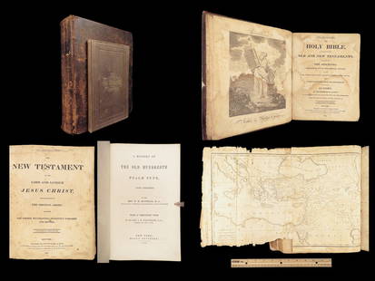 1822 HUGE Holy Bible KJV English + 1854 Old Hundredth Psalm Tune Doxology RARE: 1822 HUGE Holy Bible KJV English + 1854 Old Hundredth Psalm Tune Doxology RARE An enormous, late 19th-century Holy Bible, published in New York. This huge 1822 volume includes both the Old and New Tes