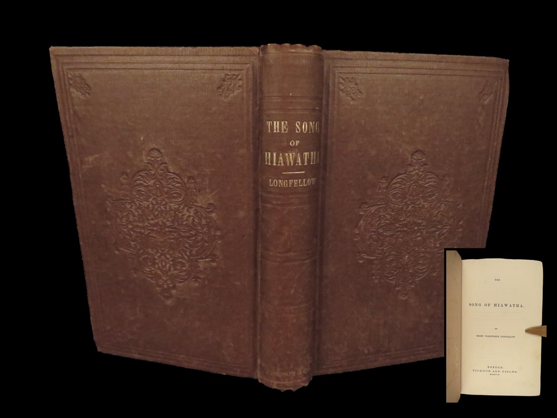 1855 Song of Hiawatha by Henry Wadsworth Longfellow Poetry | Early 1st edition: 1855 Song of Hiawatha by Henry Wadsworth Longfellow Poetry | Early 1st edition "When thou smilest, my beloved, Then my troubled heart is brightened” – H.W. Longfellow, Song of Hiawatha An incr