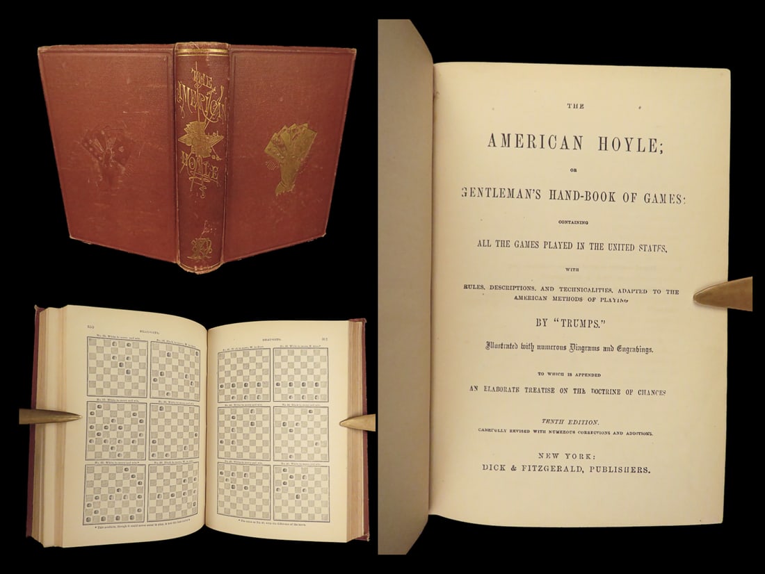 1864 American Hoyle Games Handbook | Strategy on Poker Cards Billiards Chess (1 of 10)
