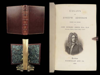 Essays of Joseph Addison – Green, 1880 First Macmillan: This 1880 first edition of Essays of Joseph Addison, published by Macmillan and edited by John Richard Green, brings together selected essays from Addison’s early 18th-century writing. The book is