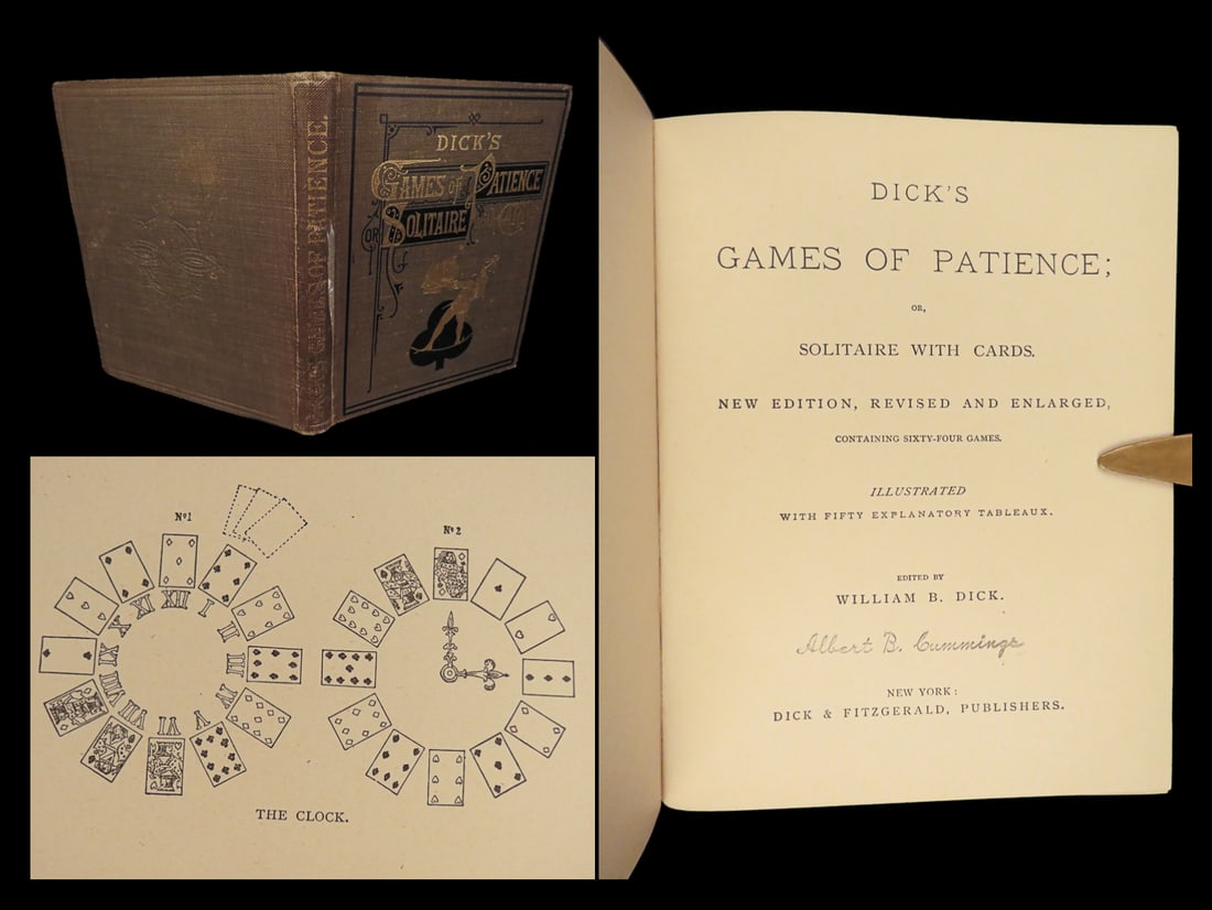 1884 Fitzgerald Dick Card Games of Patience Strategy Illustrated Solitaire: 1884 Fitzgerald Dick Card Games of Patience Strategy Illustrated Solitaire Filled with 50 illustrations, “Dick’s Games of Patience” has 64 variations of the classic single player card game: