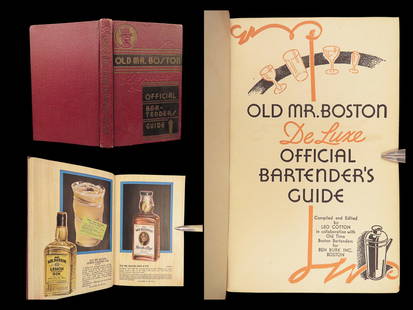 Old Mr. Boston Bartender’s Guide – Leo Cotton, 1936 | Art Deco Cocktail Manual: Old Mr. Boston De Luxe Official Bartender’s Guide, compiled by Leo Cotton and published in Boston by Ben Burk Inc. in 1936, is among the earliest editions of the popular cocktail manual named after
