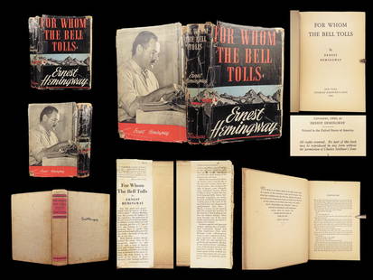 1940 Ernest Hemingway 1st ed For Whom the Bell Tolls American War Novel Classic: 1940 Ernest Hemingway 1st ed For Whom the Bell Tolls American War Novel Classic “There is nothing to writing. All you do is sit down at a typewriter and bleed.” – Ernest Hemingway 