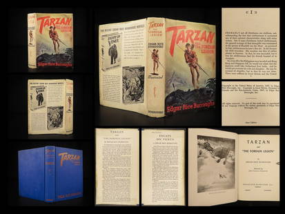 1947 1st ed TARZAN and The Foreign Legion Edgar Rice Burroughs World War II Japan: 1947 1st ed TARZAN and The Foreign Legion Edgar Rice Burroughs World War II Japan A rare, first edition printing of the 22nd title in the iconic Tarzan series, ‘Tarzan and the Foreign Legion.’