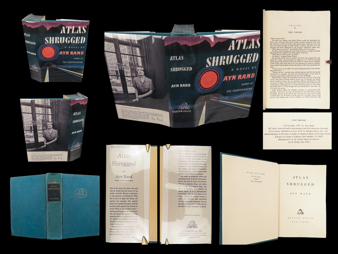 1957 Atlas Shrugged by Ayn Rand | True 1st printing | Dystopian Novel: 1957 Atlas Shrugged by Ayn Rand | True 1st printing | Dystopian Novel “If you don't know, the thing to do is not to get scared, but to learn.” ? Ayn Rand, Atlas Shrugged “Atlas Shrugged&rdqu