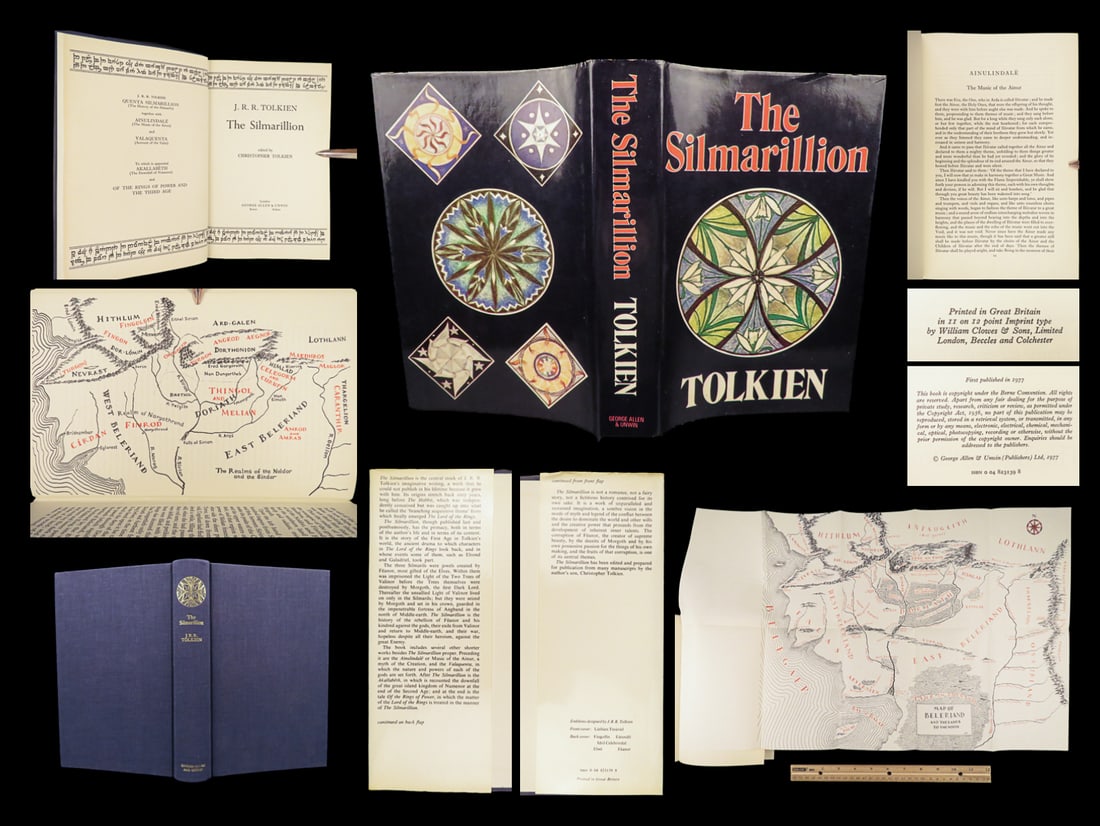 1977 JRR Tolkien 1st ed Silmarillion Lord of the Rings Middle Earth + MAP & DJ: 1977 JRR Tolkien 1st ed Silmarillion Lord of the Rings Middle Earth + MAP & DJ "All have their worth and each contributes to the worth of others.” – J.R.R. Tolkien, The Silmarillion Perhaps th