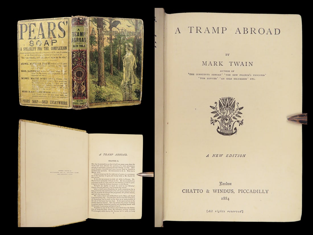 A Tramp Abroad – Mark Twain, 1884 Chatto & Windus | Illustrated Cover & Spine (1 of 10)