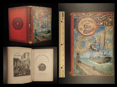 1896 Jules Verne 1ed Facing the Flag Face Drapeau Extraordinary Voyages Hetzel
