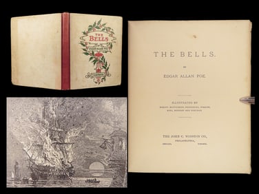 The Bells – Edgar Allan Poe, 1912 Illustrated | Red Cloth, Holly Motif