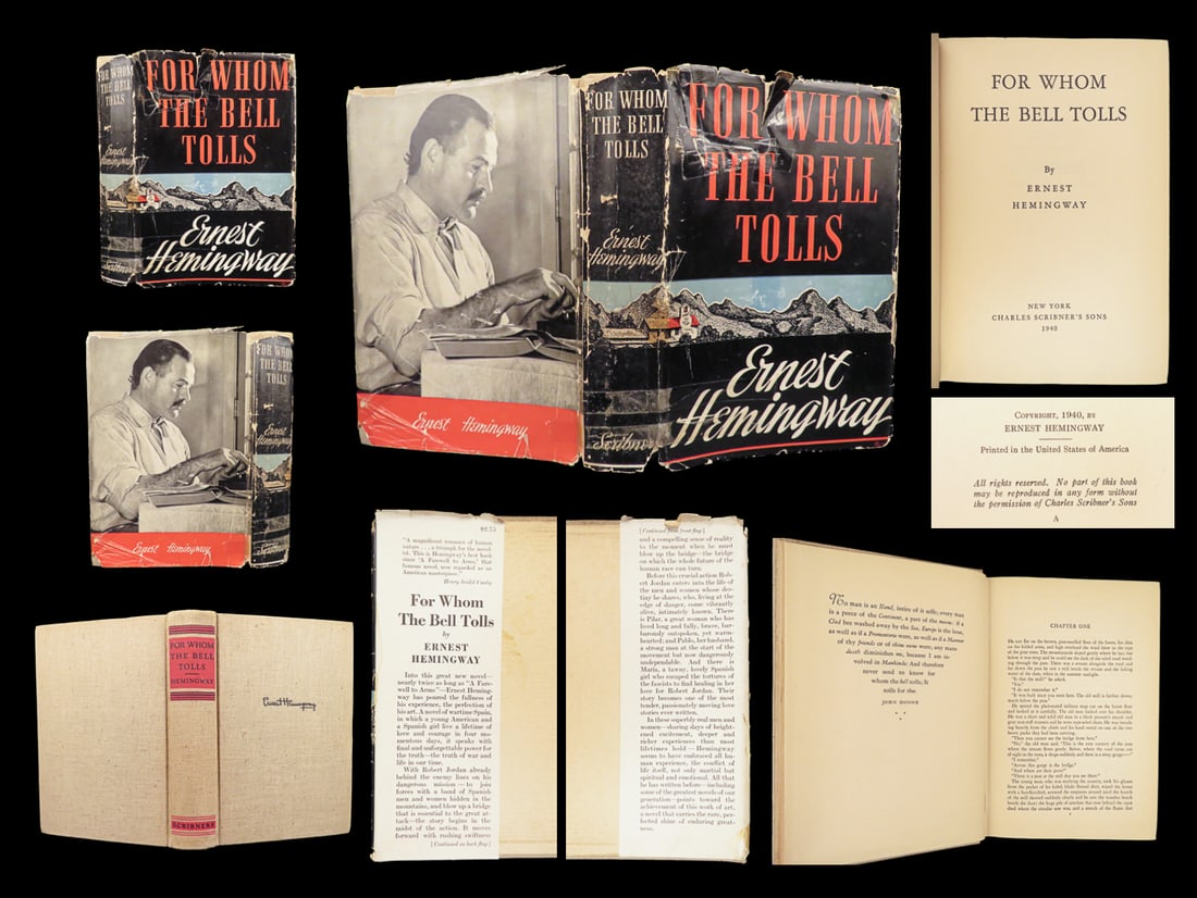 1940 Ernest Hemingway 1st ed For Whom the Bell Tolls American War | Orig. DJ: 1940 Ernest Hemingway 1st ed For Whom the Bell Tolls American War | Orig. DJ “There is nothing to writing. All you do is sit down at a typewriter and bleed.” – Ernest Hemingway The story of