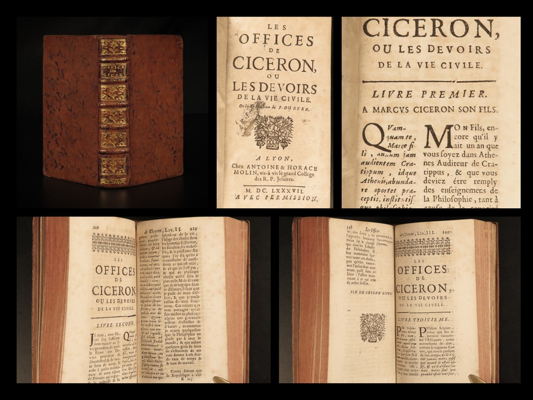 1687 De Officiis CICERO Philosophy ROME Julius Caesar du Ryer French Latin (1 of 7)