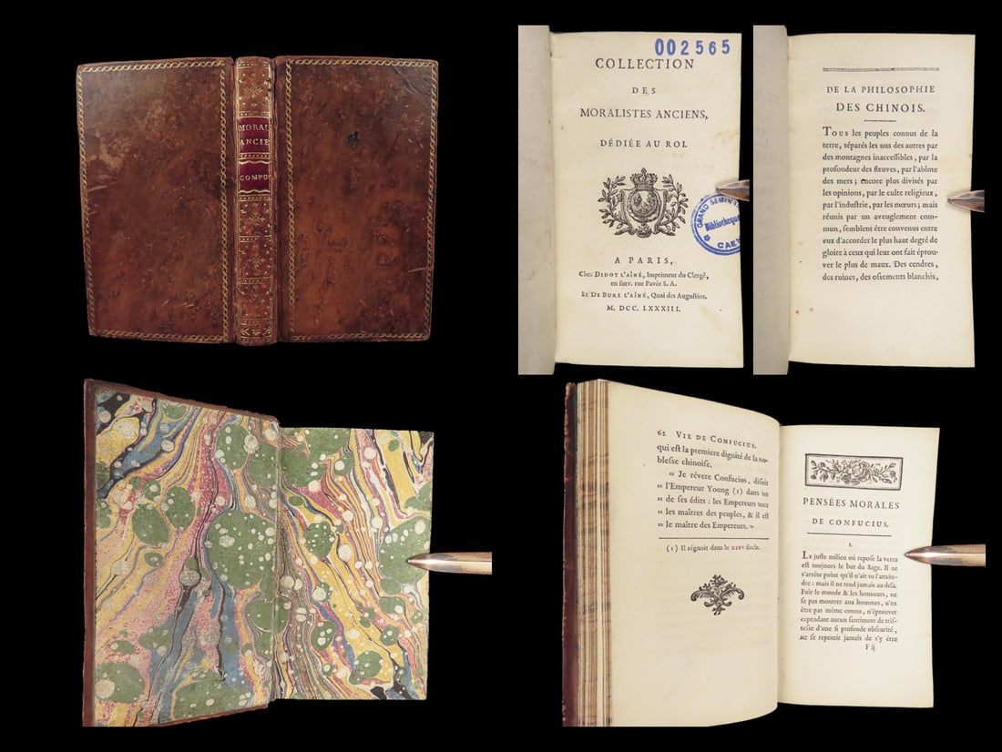 Pensées Morales de Confucius – 1783 | Jesuit Edition of Chinese Philosophy: Pensées Morales de Confucius is a rare 1783 French translation of Confucian philosophy, part of the Pensées Morales de Confucius, a series dedicated to classical moral thinkers. It includes selectio