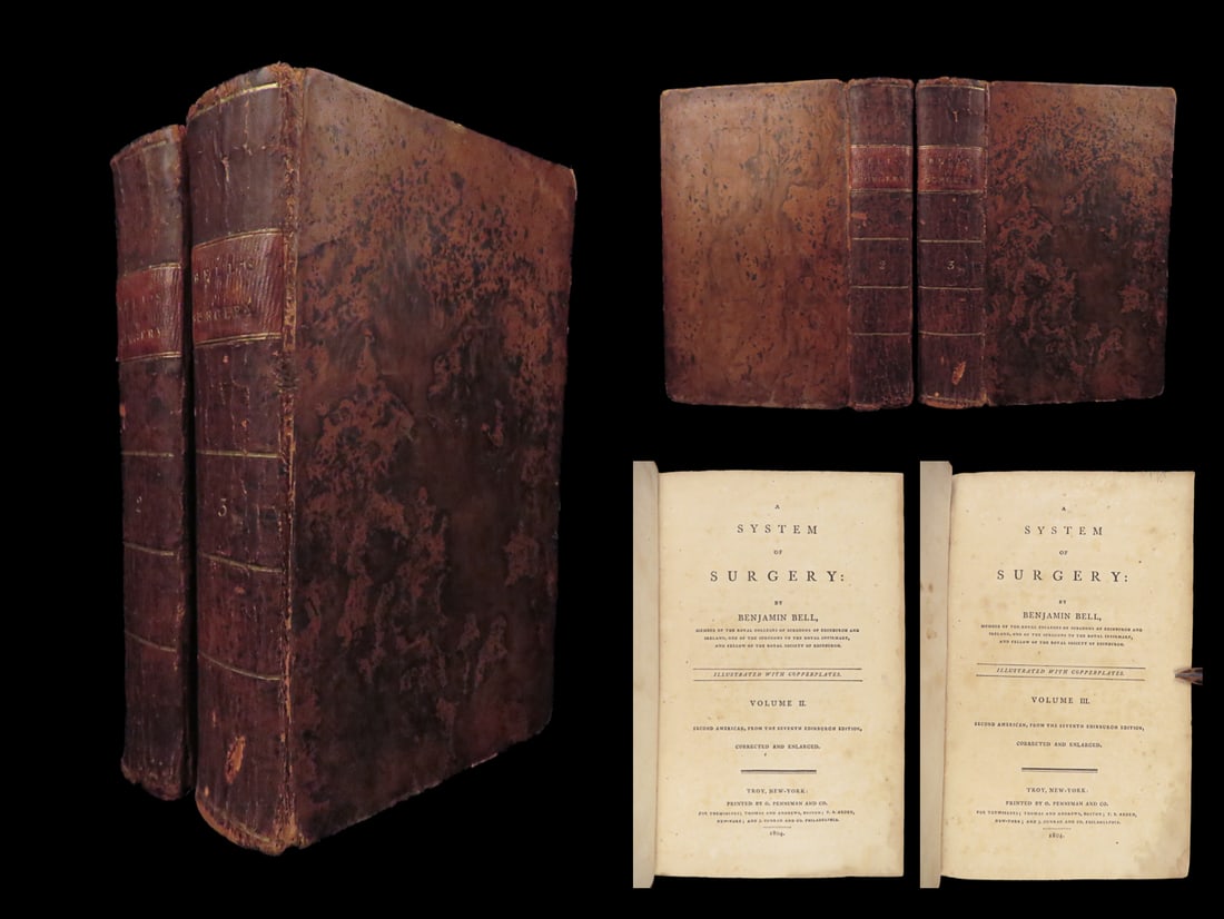 System of Surgery | Benjamin Bell, 1804, 2v – Bloodletting, Opium, Amputation: Benjamin Bell was an 18th-century Scottish surgeon, often considered to be the most important surgeon from Scotland. He published System of Surgery – an English handbook designed to teach surgery an