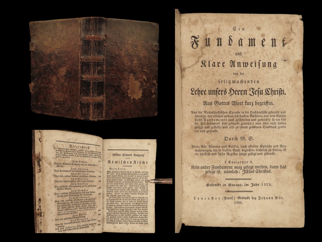 1835 Menno Simons Mennonite Fundamentals Anabaptist Pennsylvania Lancaster RARE (1 of 20)