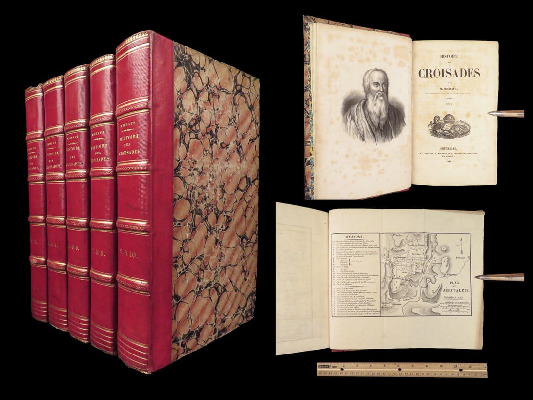 Histoire des Croisades – J.-F. Michaud, 1841 Brussels | 10 Vols in 5 w/ Folding Maps (1 of 10)