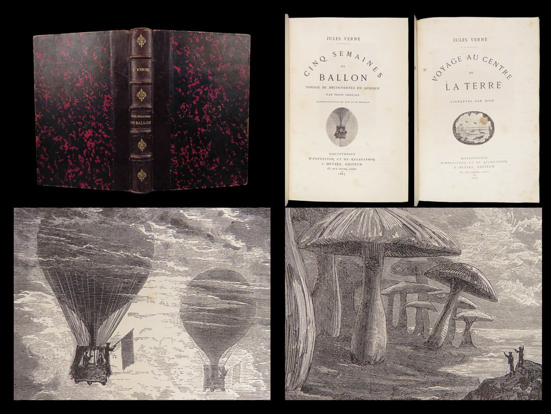 Cinq semaines en ballon & Voyage au centre de la terre | Verne, 1867 – 1st Ed, Illustrated (1 of 10)