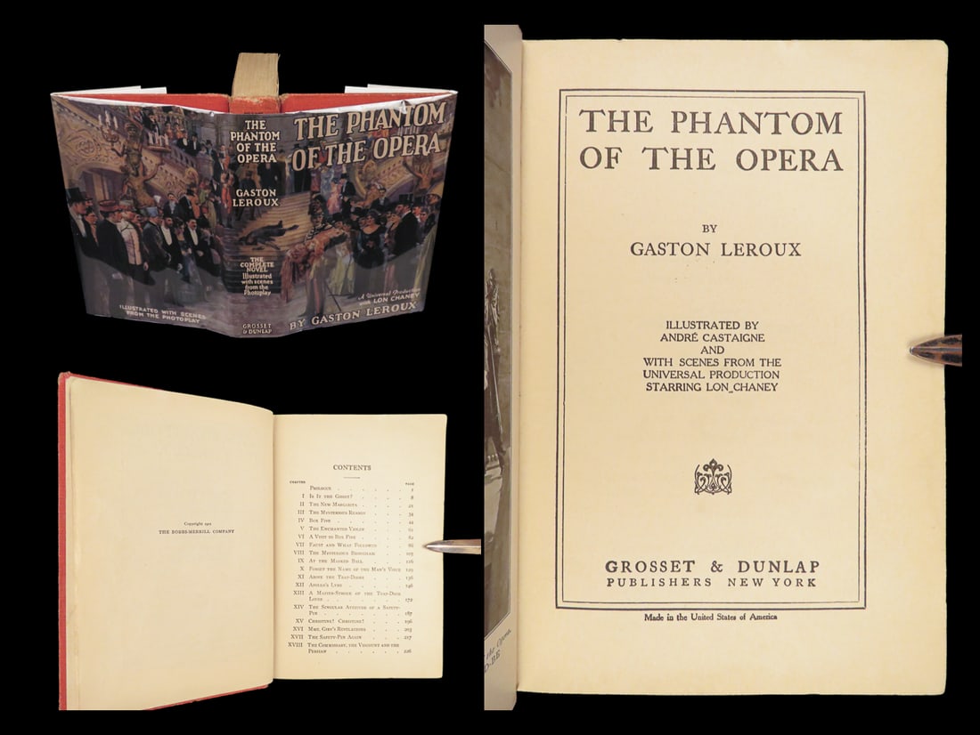 The Phantom of the Opera – Gaston Leroux, 1925 Photoplay Edition | Lon Chaney: This 1925 silent film edition of The Phantom of the Opera by Gaston Leroux tells the story of a horrifically disfigured man who lives beneath the Paris Opera House falling obsessively in love with Chr