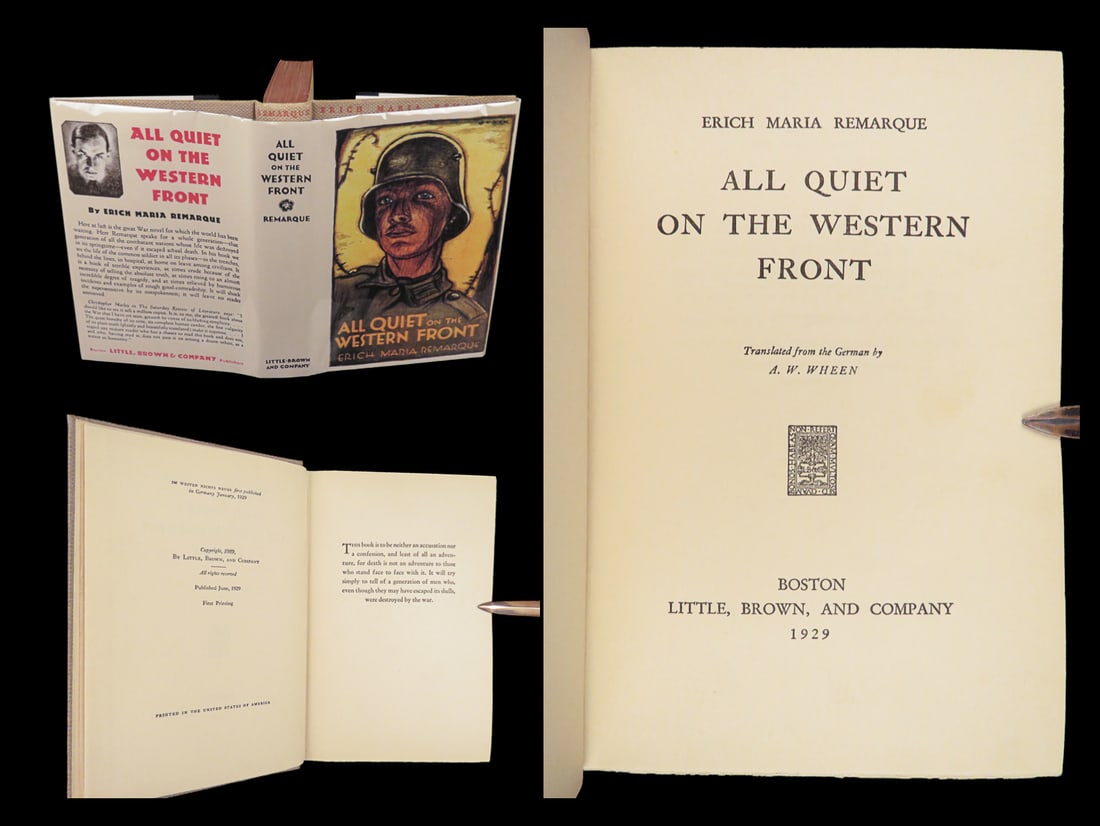 All Quiet on the Western Front – Erich Maria Remarque, 1929 First US Printing | Nazi-Banned: This first edition of All Quiet on the Western Front by Erich Maria Remarque is a semi-autobiographical novel that presents the reality of World War I from the German perspective. The work follows a g
