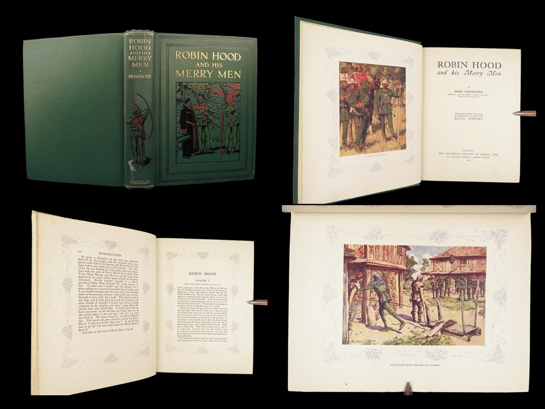 Robin Hood and His Merry Men – John Finnemore, 1929 | Canadian Illustrated Edition: This Canadian printing of Robin Hood and His Merry Men by John Finnemore presents an episodic and romanticized portrayal of the legendary English outlaw. Known for his contributions to historical fict