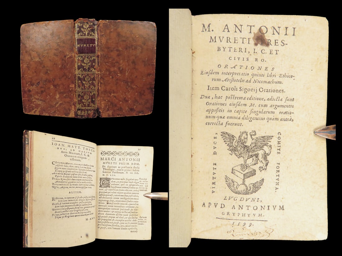 Orationes – Marc-Antoine Muret – 1599 | Latin Rhetoric & Humanist Speeches: Orationes by Marc-Antoine Muret is a 16th-century collection of speeches and rhetoric essays written by one of the most prominent French humanists of the late 1500s. Known for influence on rhetorical 